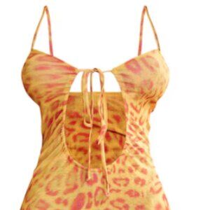 PrettyLittleThing NWT Shape Orange Printed Sheer Mesh Cut Out Maxi Dress Size 12